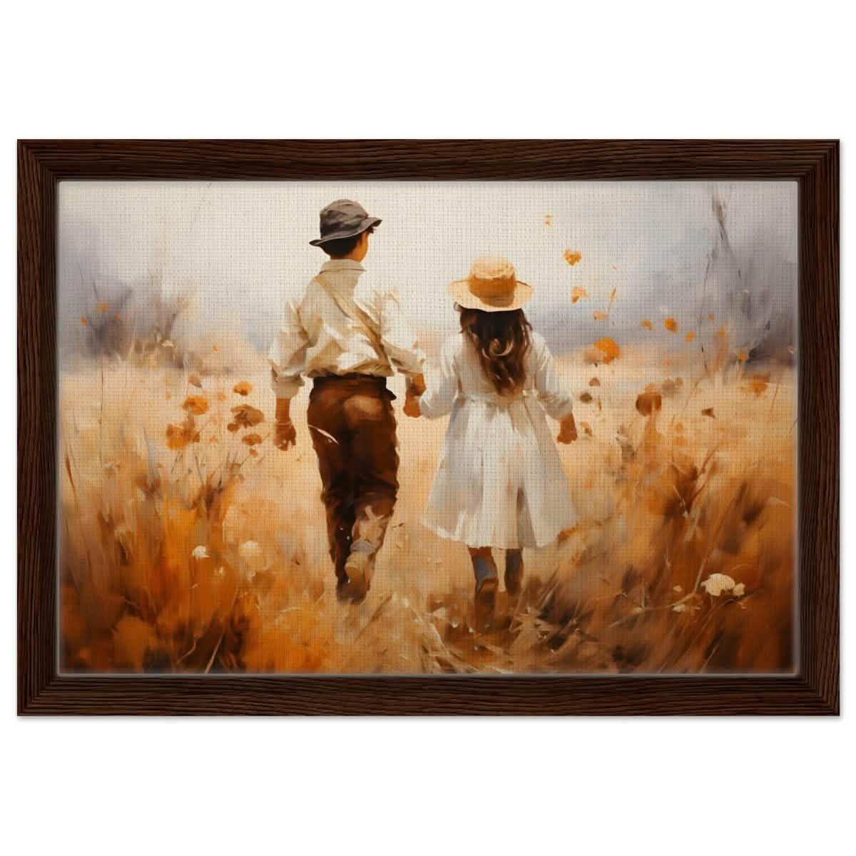 Fields of Togetherness | Impressionistic Art - Framed Canvas - 30x45 cm / 12x18″ - Dark wood frame