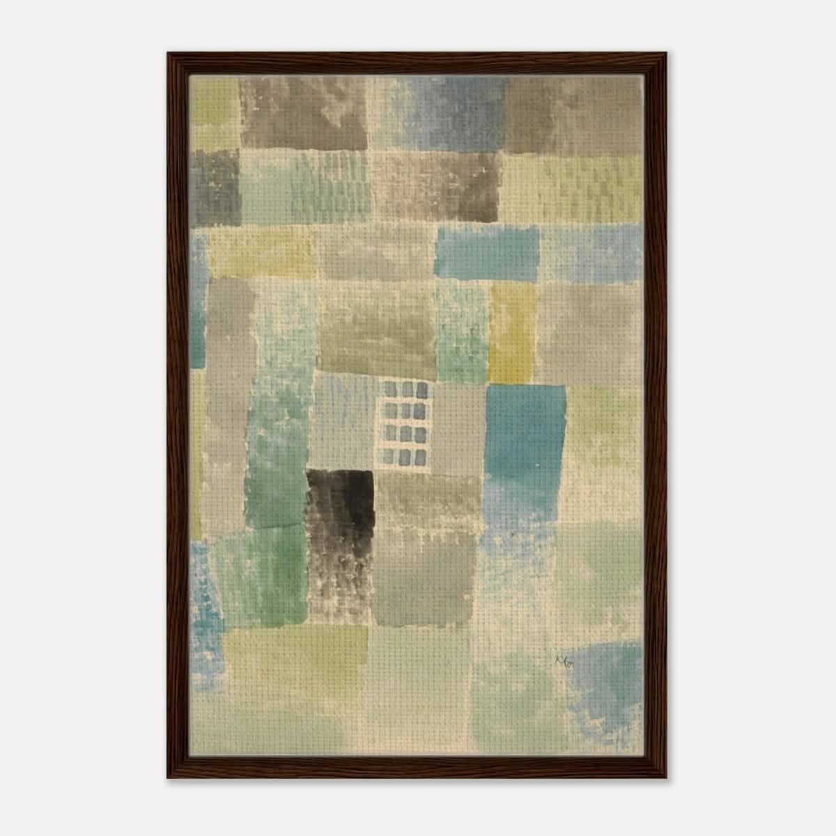 First House of a Settlement by Paul Klee 1926 | Vintage wall art print - Framed Canvas - 50x75 cm / 20x30″ - Dark wood frame