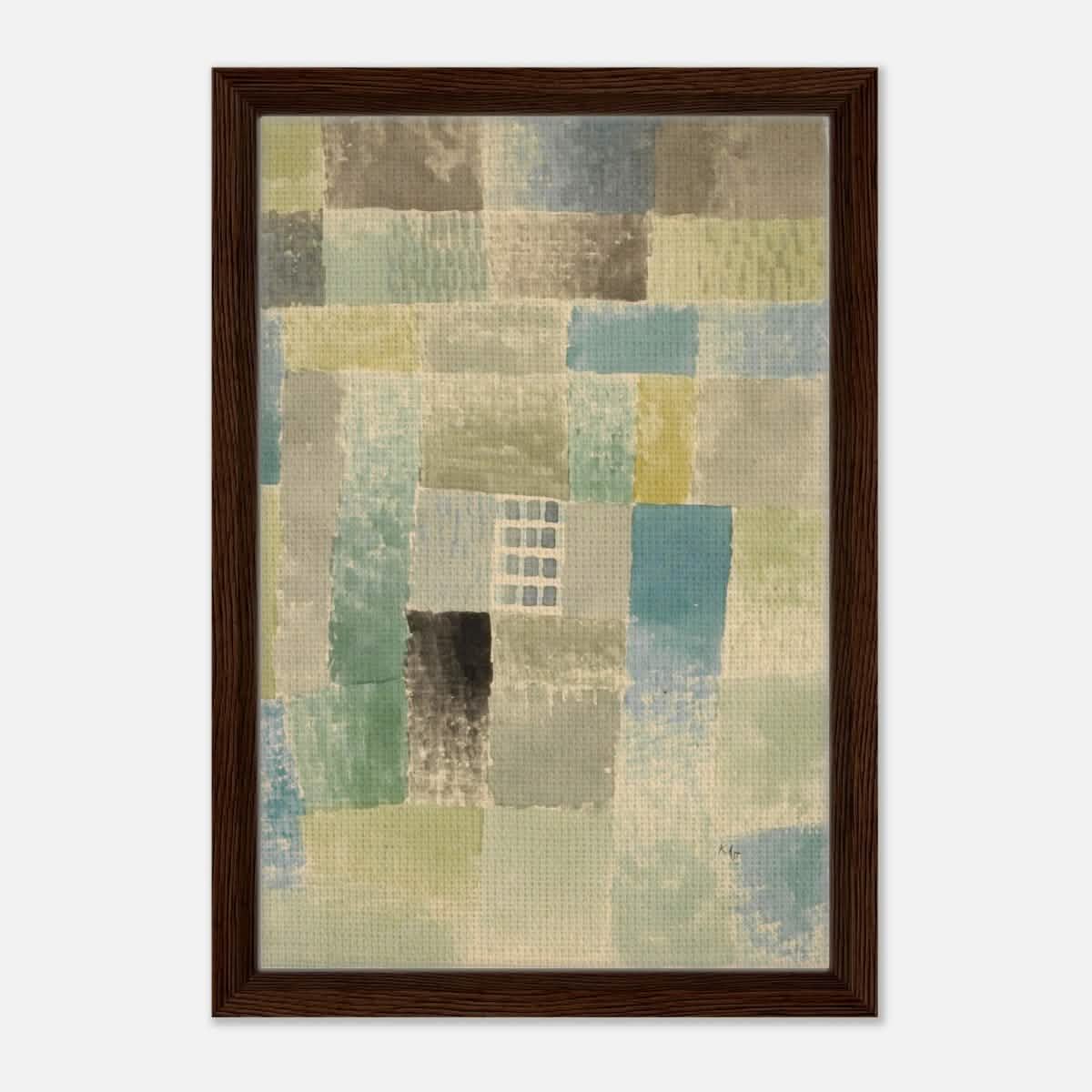 First House of a Settlement by Paul Klee 1926 | Vintage wall art print - Framed Canvas - 30x45 cm / 12x18″ - Dark wood frame
