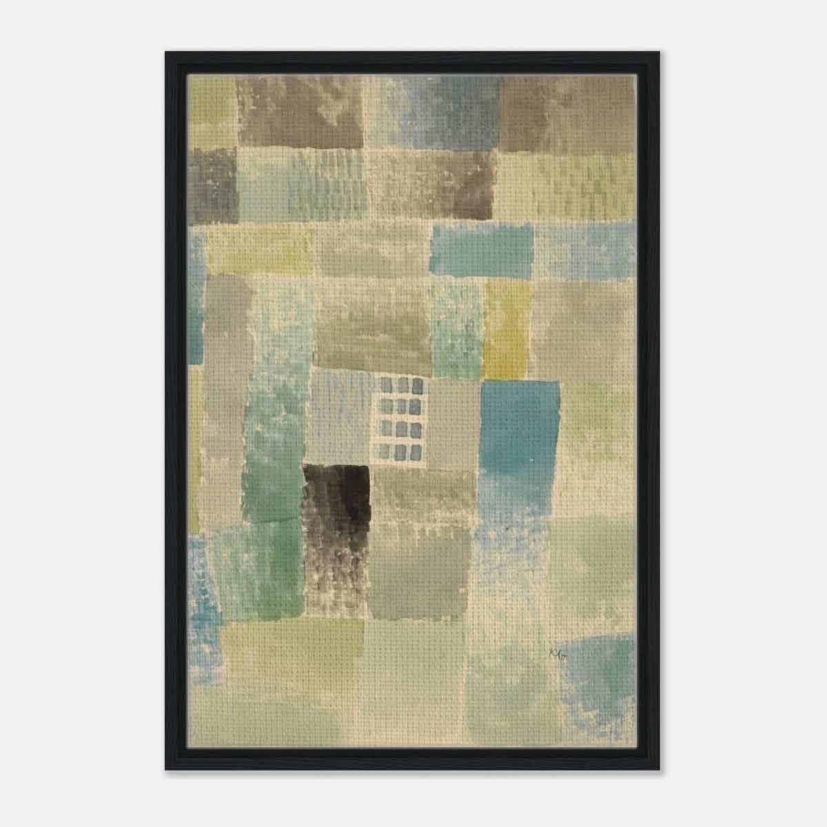 First House of a Settlement by Paul Klee 1926 | Vintage wall art print - Framed Canvas - 50x75 cm / 20x30″ - Black frame