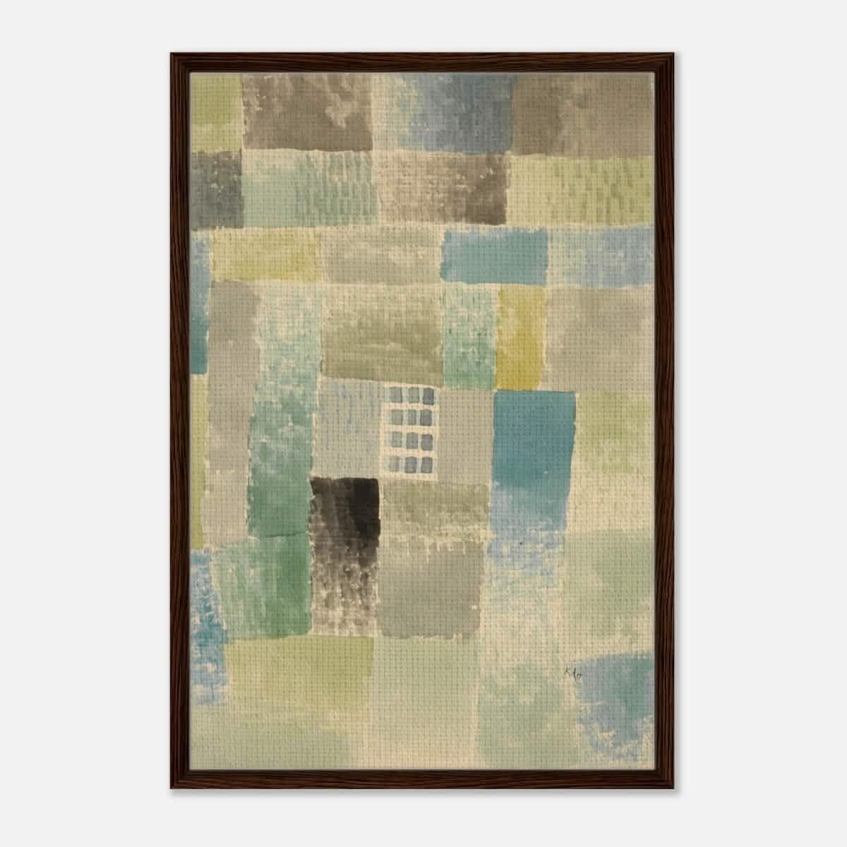 First House of a Settlement by Paul Klee 1926 | Vintage wall art print - Framed Canvas - 60x90 cm / 24x36″ - Dark wood frame