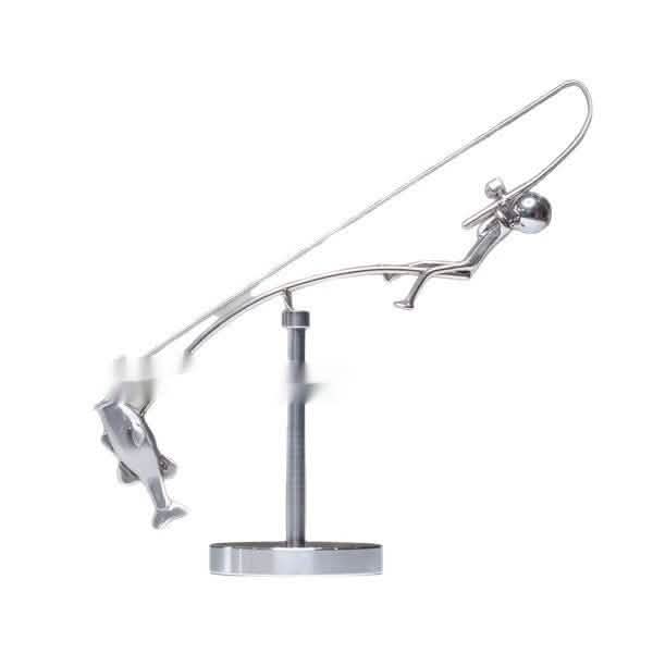 Fisherman Balance Sculpture – Modern Alloy Kinetic Art Ornament - Silver -