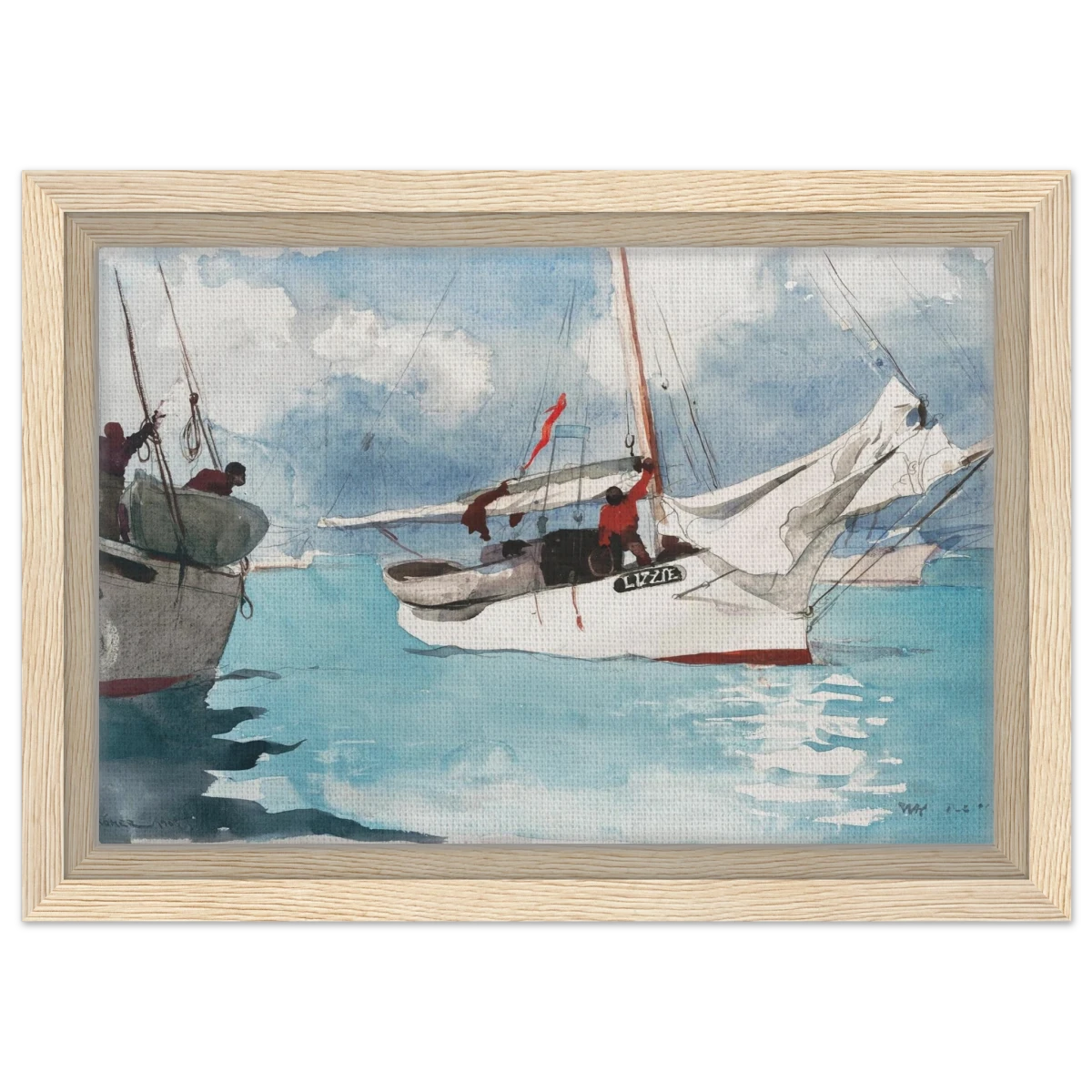 "Fishing Boats, Key West" – Nautical Wall Art Print by Winslow Homer - Framed Canvas - 20x30 cm / 8x12″ - Wood frame