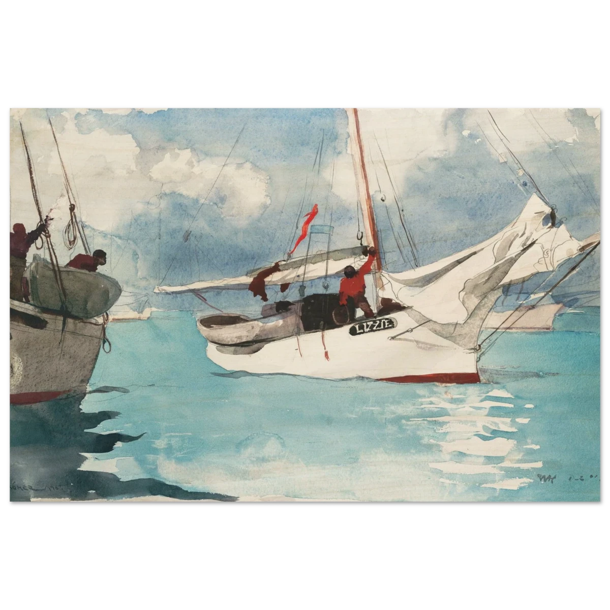"Fishing Boats, Key West" – Nautical Wall Art Print by Winslow Homer - Wood Prints - 60x90 cm / 24x36″ -