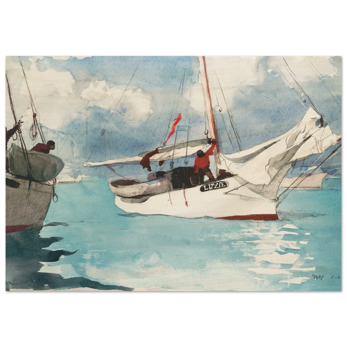 "Fishing Boats, Key West" – Nautical Wall Art Print by Winslow Homer - Wood Prints - 70x100 cm / 28x40″ -