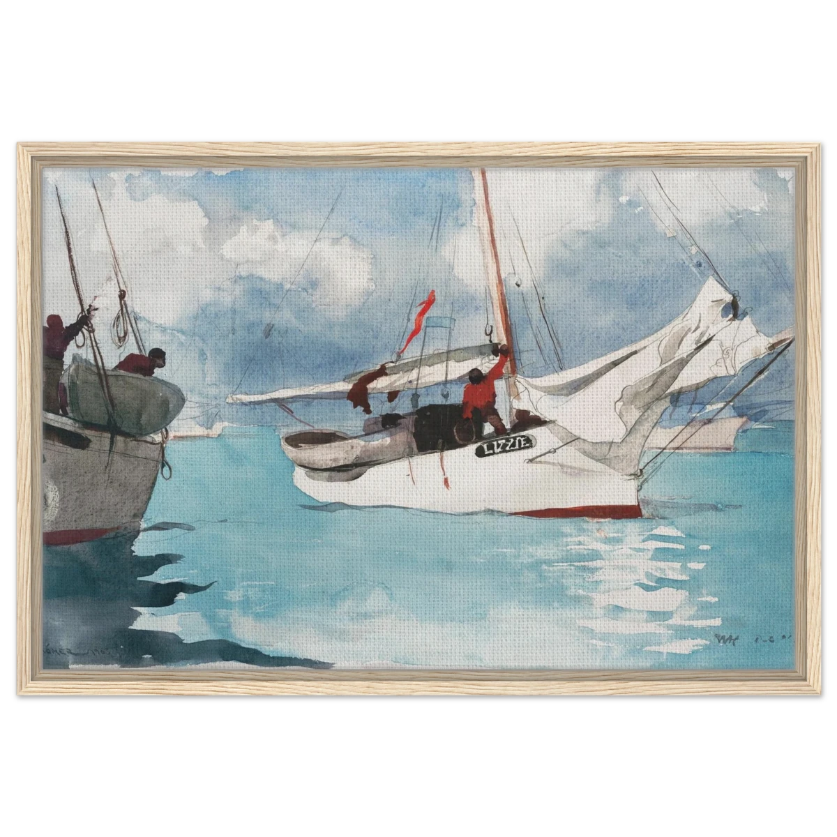 "Fishing Boats, Key West" – Nautical Wall Art Print by Winslow Homer - Framed Canvas - 50x75 cm / 20x30″ - Wood frame