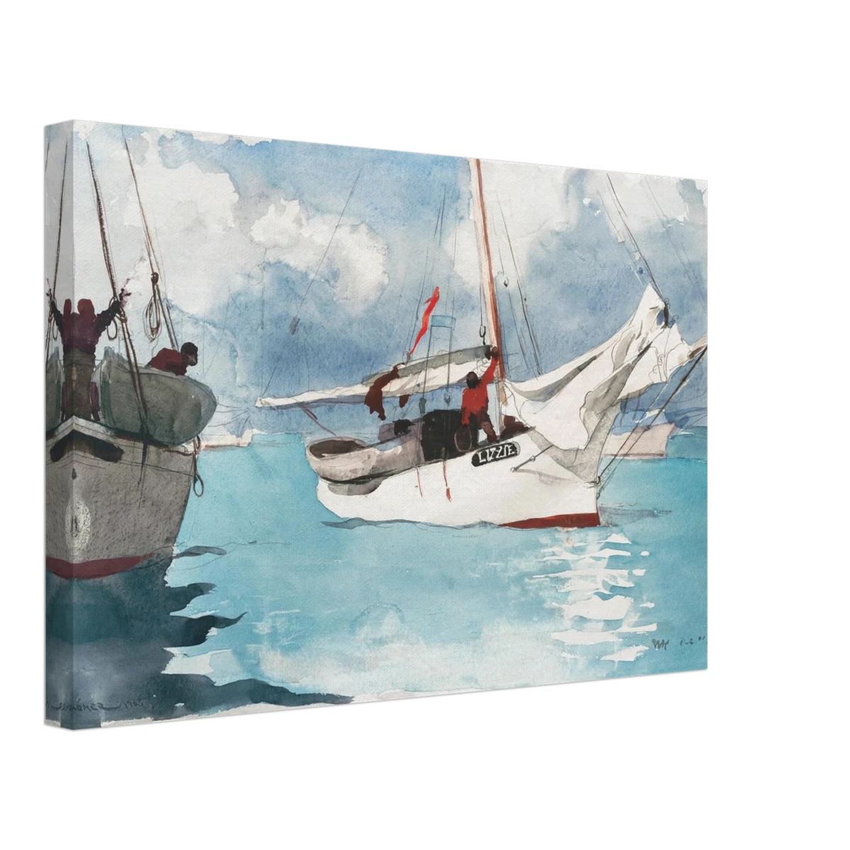 "Fishing Boats, Key West" – Nautical Wall Art Print by Winslow Homer - Canvas - 30x45 cm / 12x18″ -