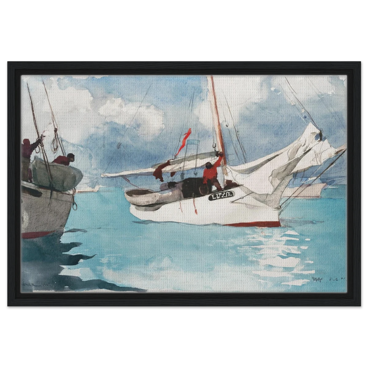 "Fishing Boats, Key West" – Nautical Wall Art Print by Winslow Homer - Framed Canvas - 40x60 cm / 16x24″ - Black frame