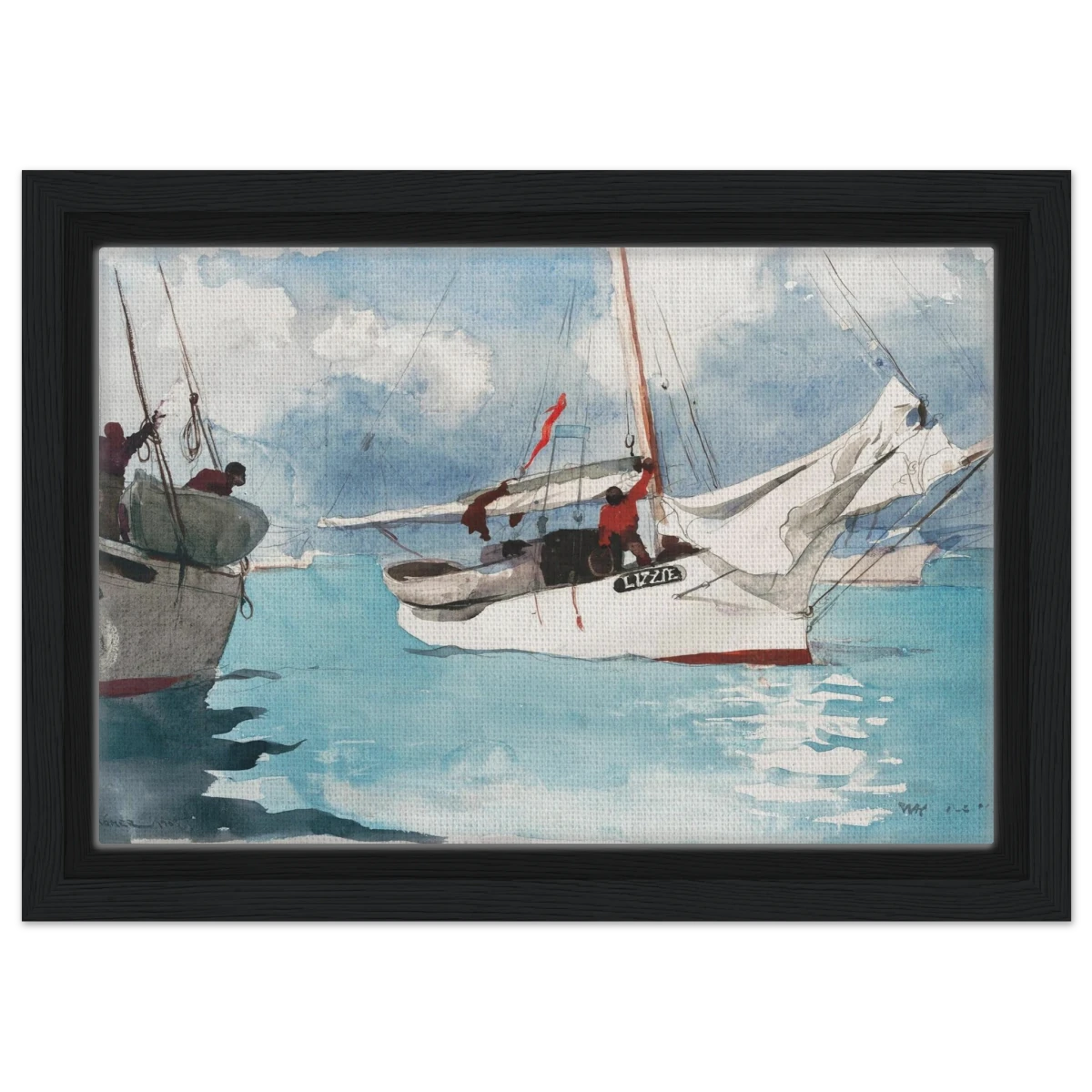 "Fishing Boats, Key West" – Nautical Wall Art Print by Winslow Homer - Framed Canvas - 20x30 cm / 8x12″ - Black frame