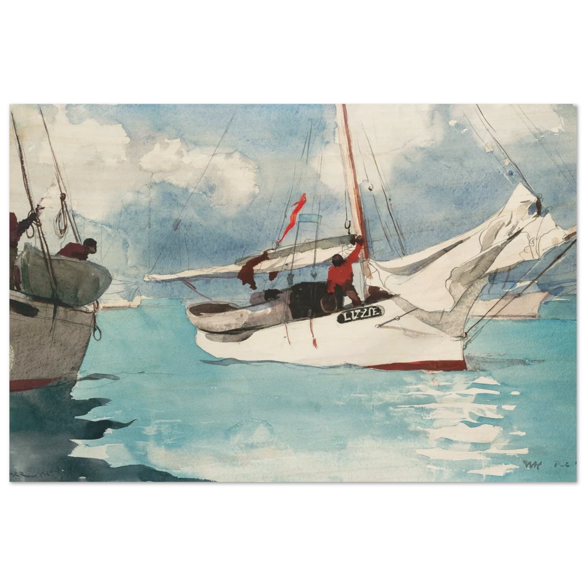 "Fishing Boats, Key West" – Nautical Wall Art Print by Winslow Homer - Wood Prints - 20x30 cm / 8x12″ -