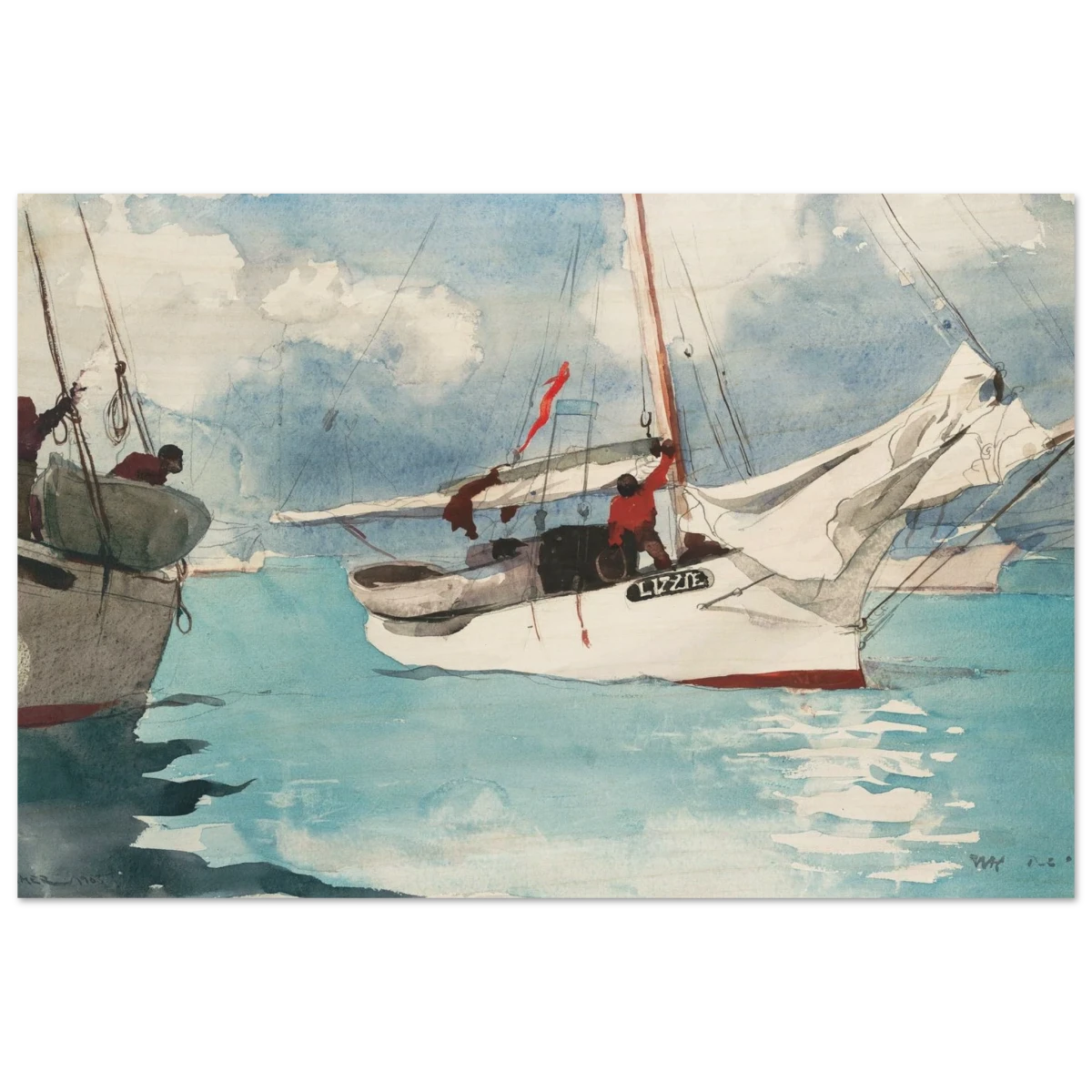 "Fishing Boats, Key West" – Nautical Wall Art Print by Winslow Homer - Wood Prints - 30x45 cm / 12x18″ -