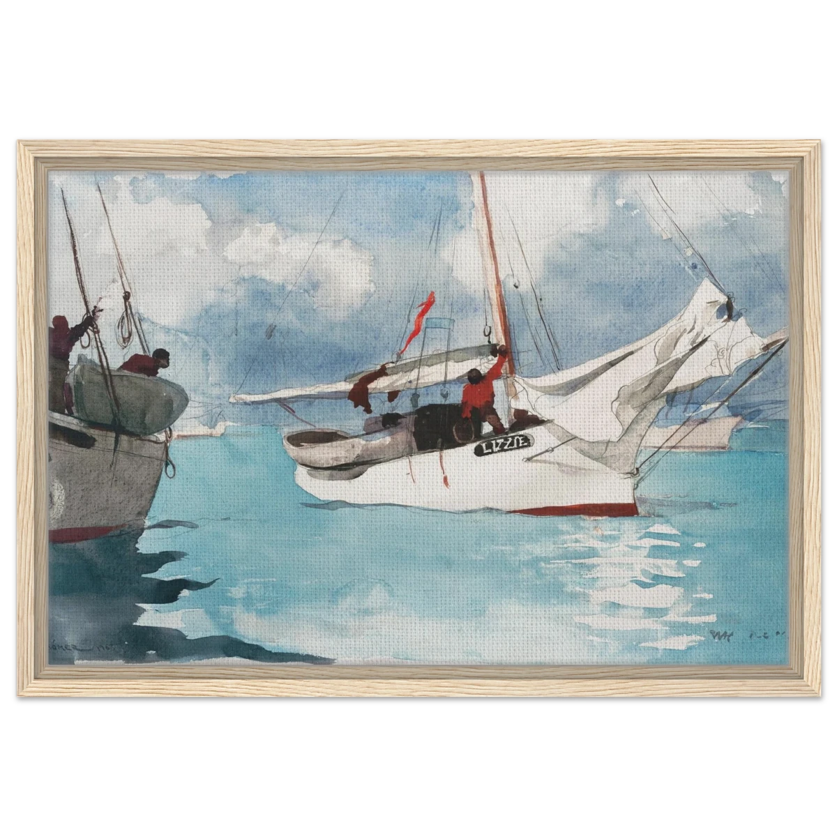 "Fishing Boats, Key West" – Nautical Wall Art Print by Winslow Homer - Framed Canvas - 40x60 cm / 16x24″ - Wood frame