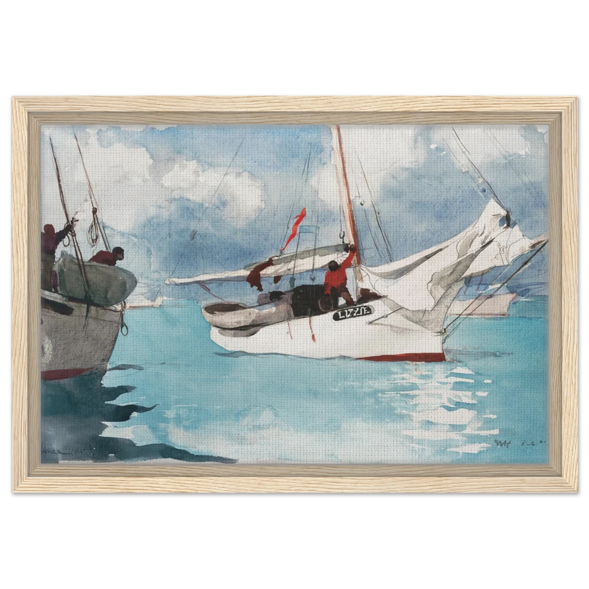 "Fishing Boats, Key West" – Nautical Wall Art Print by Winslow Homer - Framed Canvas - 30x45 cm / 12x18″ - Wood frame