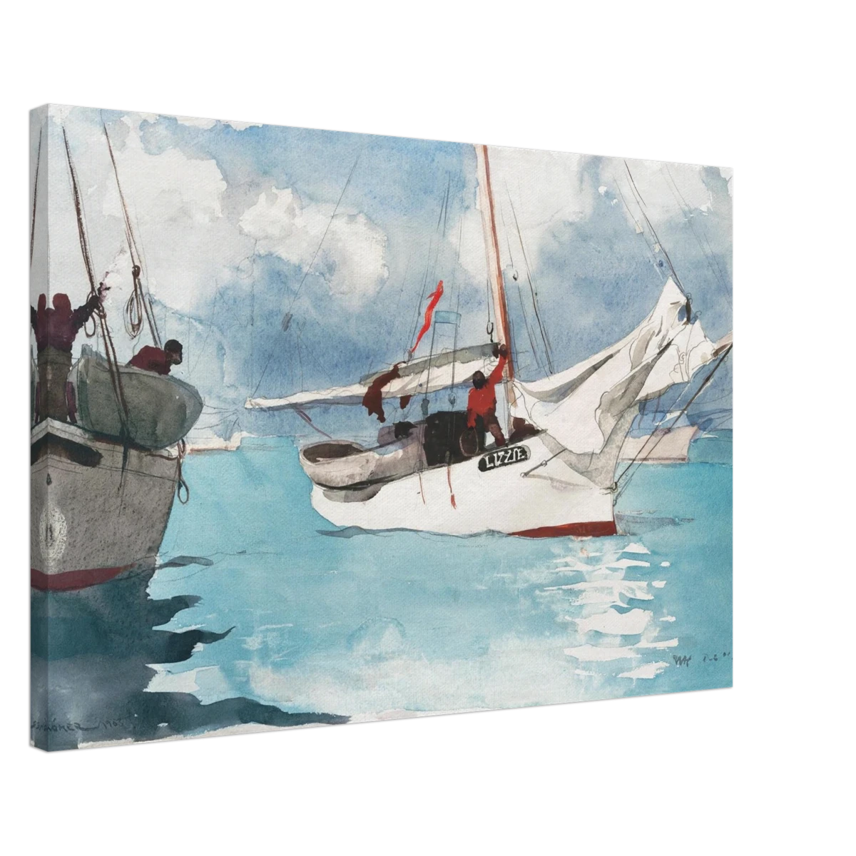 "Fishing Boats, Key West" – Nautical Wall Art Print by Winslow Homer - Canvas - 50x75 cm / 20x30″ -