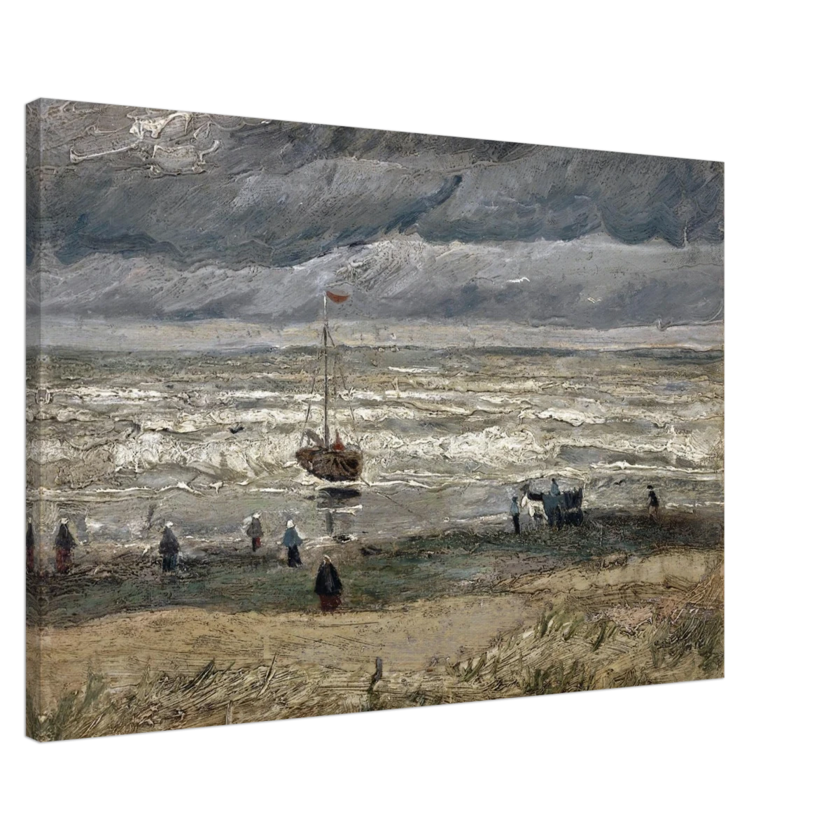 Fishing Boats on the Beach at Scheveningen – Vincent van Gogh Nautical Wall Art Print - Canvas - 60x90 cm / 24x36″ -