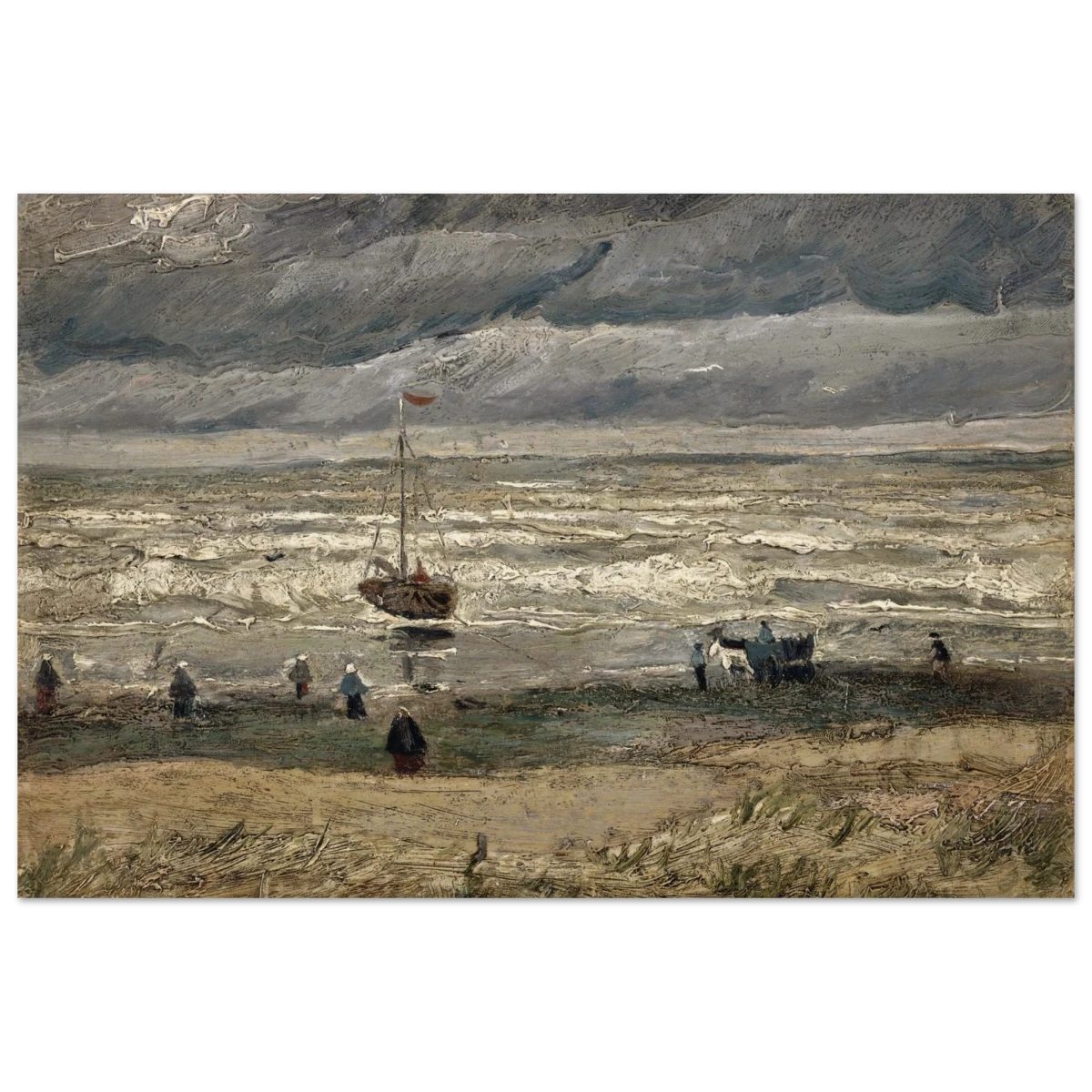 Fishing Boats on the Beach at Scheveningen – Vincent van Gogh Nautical Wall Art Print - Wood Prints - 30x45 cm / 12x18″ -