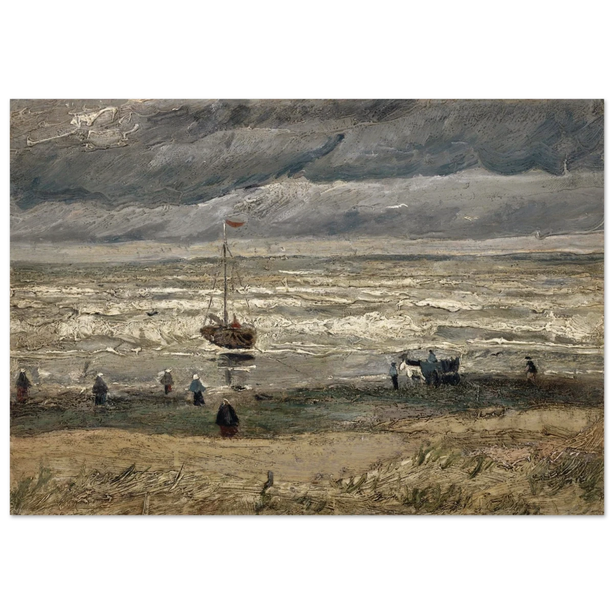 Fishing Boats on the Beach at Scheveningen – Vincent van Gogh Nautical Wall Art Print - Wood Prints - 70x100 cm / 28x40″ -