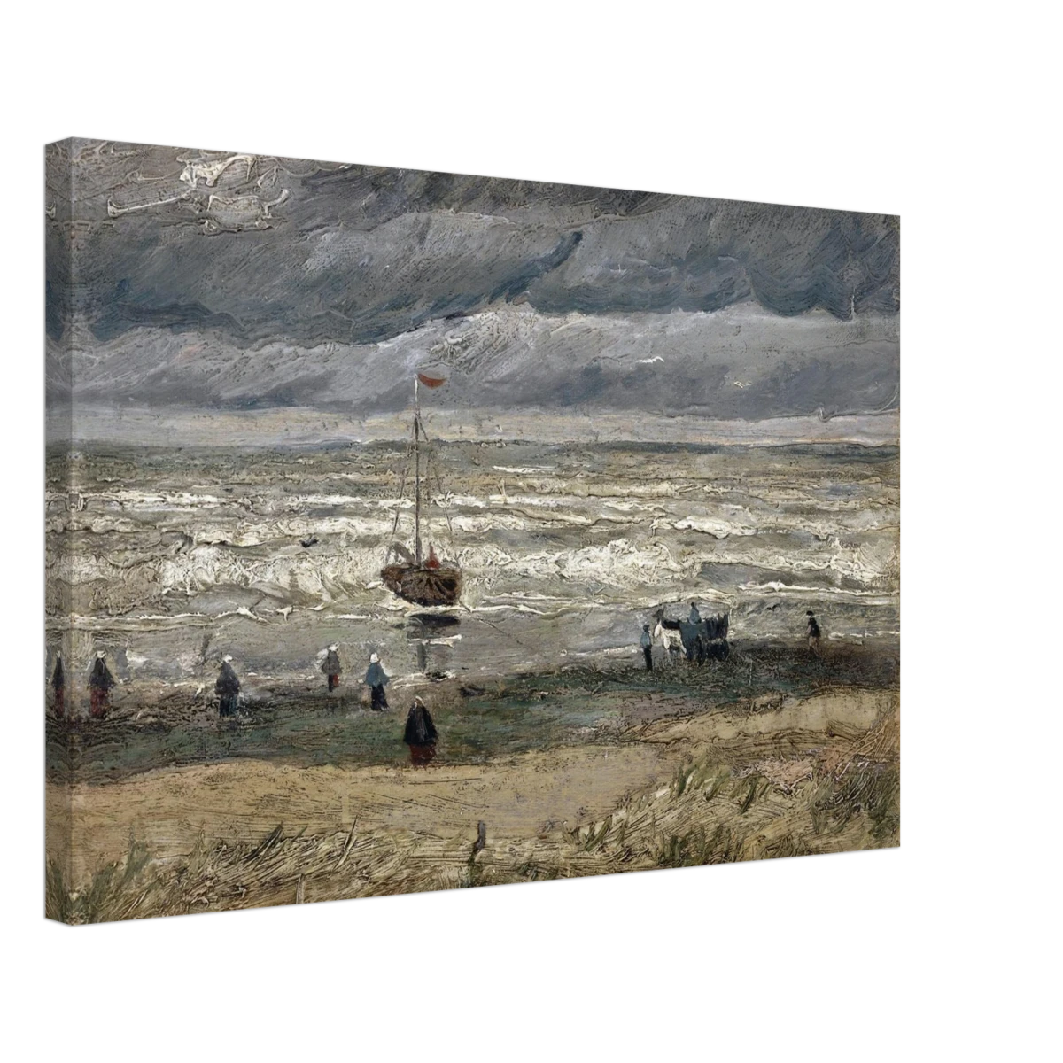 Fishing Boats on the Beach at Scheveningen – Vincent van Gogh Nautical Wall Art Print - Canvas - 40x60 cm / 16x24″ -