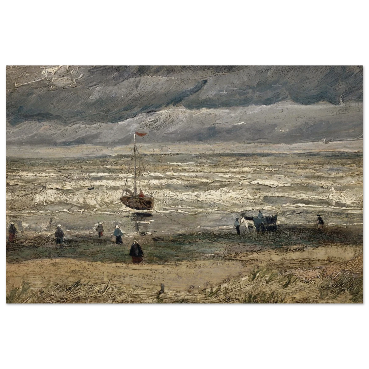 Fishing Boats on the Beach at Scheveningen – Vincent van Gogh Nautical Wall Art Print - Wood Prints - 20x30 cm / 8x12″ -