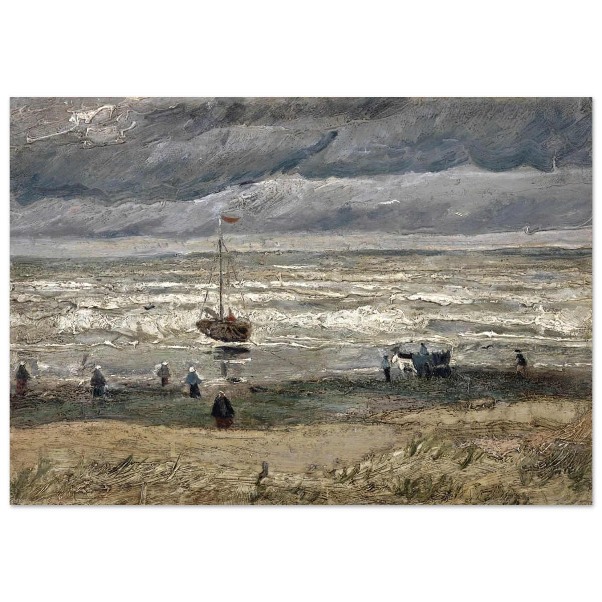 Fishing Boats on the Beach at Scheveningen – Vincent van Gogh Nautical Wall Art Print - Fine Art Poster - 70x100 cm / 28x40″ -