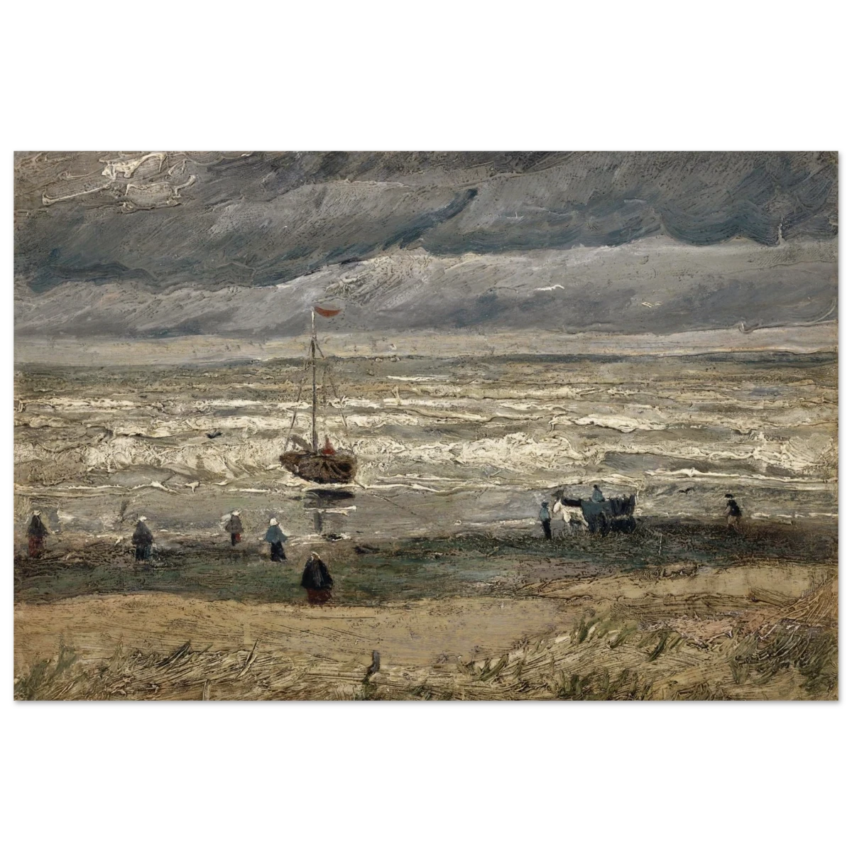 Fishing Boats on the Beach at Scheveningen – Vincent van Gogh Nautical Wall Art Print - Wood Prints - 50x75 cm / 20x30″ -
