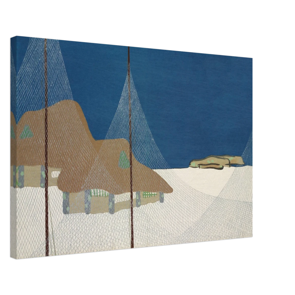 "Fishing Village" – Japanese Coastal Minimalism Wall Art Print by Kamisaka Sekka - Canvas - 50x75 cm / 20x30″ -