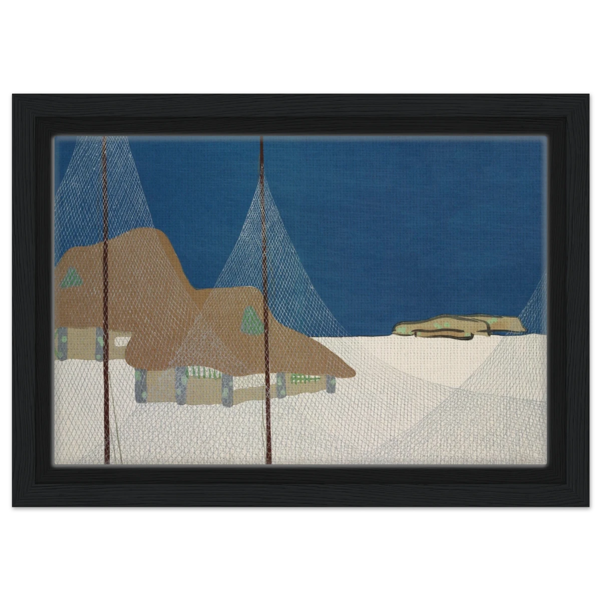 "Fishing Village" – Japanese Coastal Minimalism Wall Art Print by Kamisaka Sekka - Framed Canvas - 20x30 cm / 8x12″ - Black frame