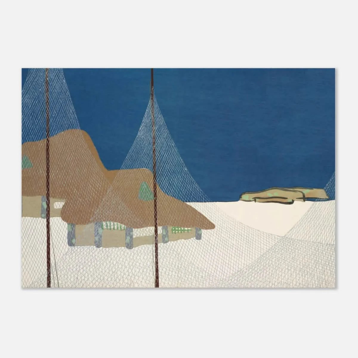 "Fishing Village" – Japanese Coastal Minimalism Wall Art Print by Kamisaka Sekka - Aluminum Print - 70x100 cm / 28x40″ -