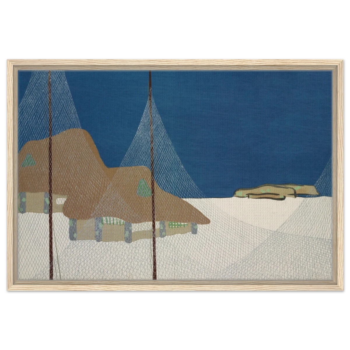 "Fishing Village" – Japanese Coastal Minimalism Wall Art Print by Kamisaka Sekka - Framed Canvas - 50x75 cm / 20x30″ - Wood frame