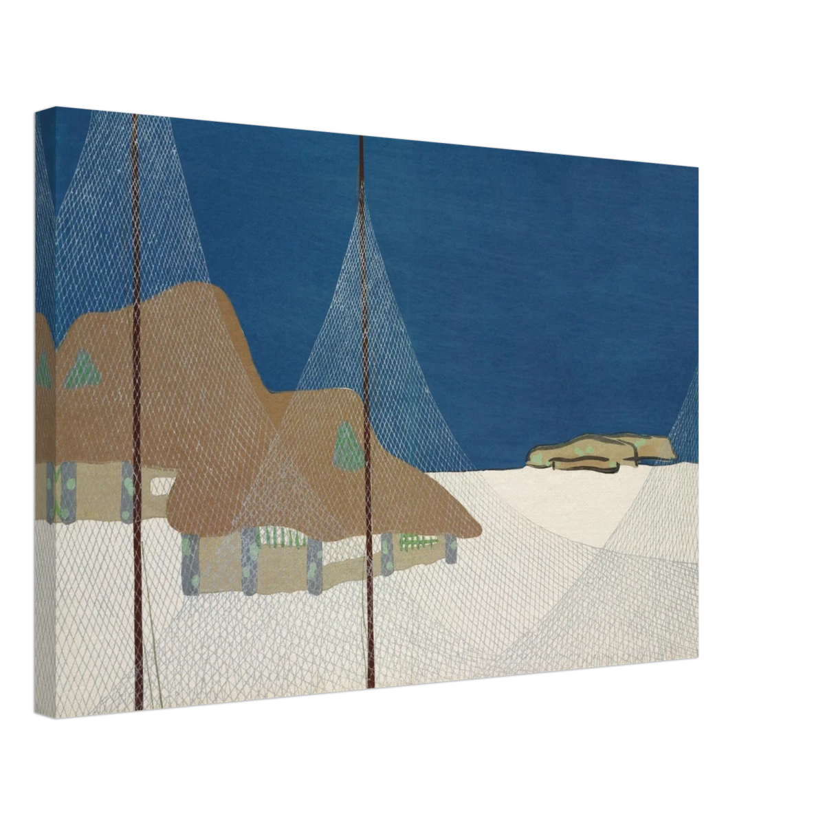 "Fishing Village" – Japanese Coastal Minimalism Wall Art Print by Kamisaka Sekka - Canvas - 40x60 cm / 16x24″ -