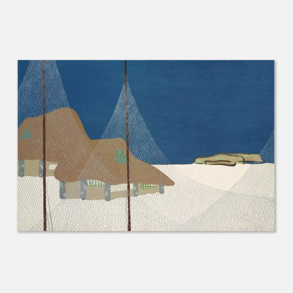 "Fishing Village" – Japanese Coastal Minimalism Wall Art Print by Kamisaka Sekka - Aluminum Print - 50x75 cm / 20x30″ -