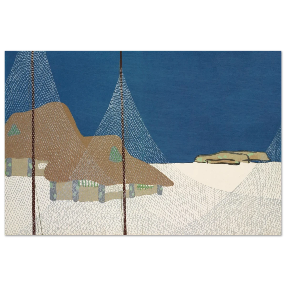 "Fishing Village" – Japanese Coastal Minimalism Wall Art Print by Kamisaka Sekka - Fine Art Poster - 60x90 cm / 24x36″ -