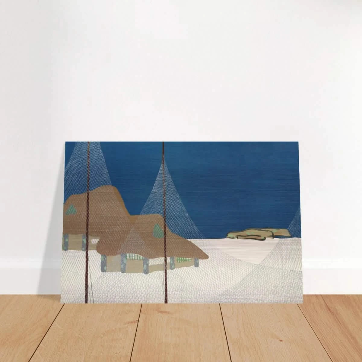 "Fishing Village" – Japanese Coastal Minimalism Wall Art Print by Kamisaka Sekka - Brushed Aluminum Print - 20x30 cm / 8x12″ -