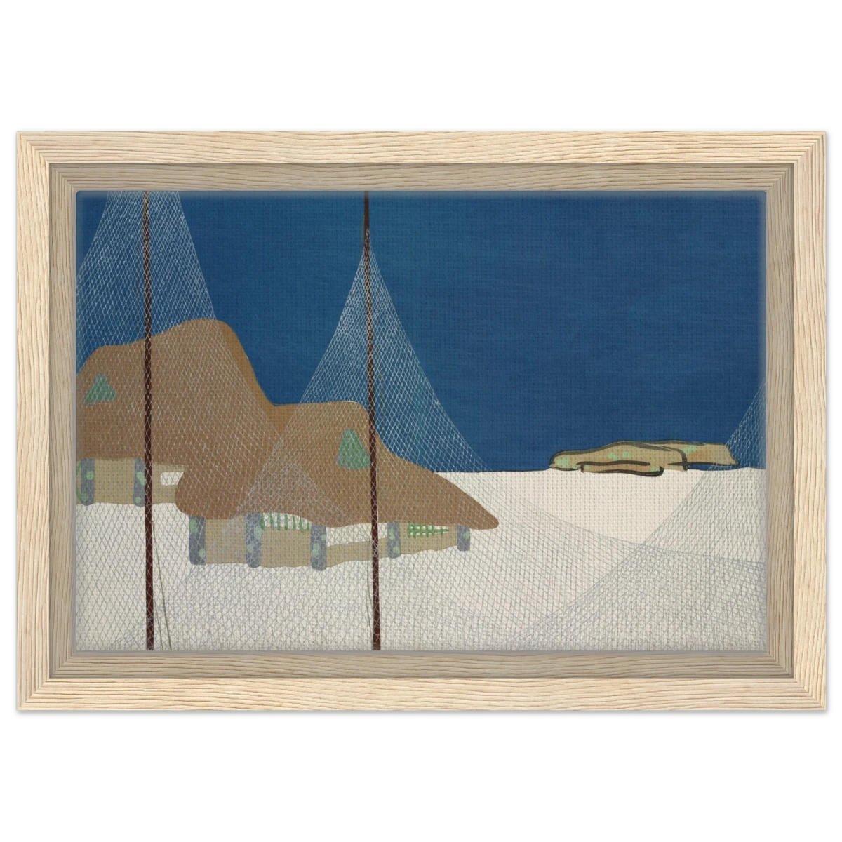 "Fishing Village" – Japanese Coastal Minimalism Wall Art Print by Kamisaka Sekka - Framed Canvas - 20x30 cm / 8x12″ - Wood frame