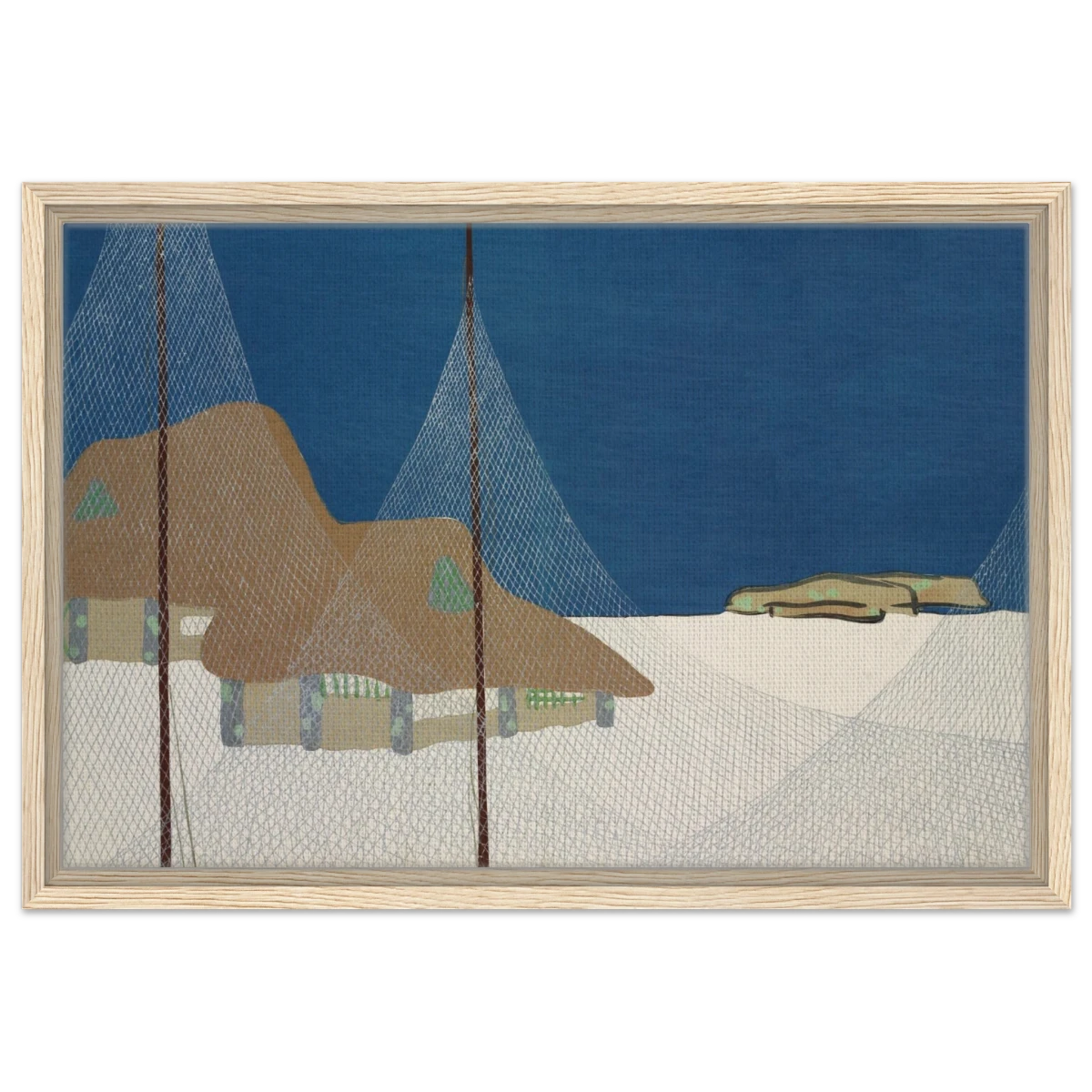 "Fishing Village" – Japanese Coastal Minimalism Wall Art Print by Kamisaka Sekka - Framed Canvas - 40x60 cm / 16x24″ - Wood frame