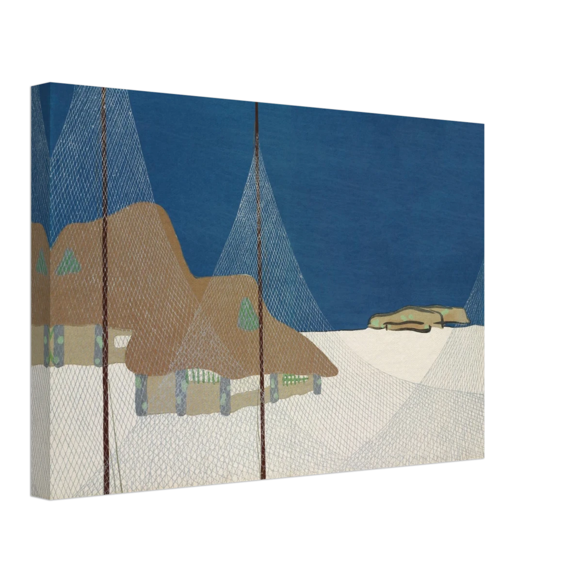 "Fishing Village" – Japanese Coastal Minimalism Wall Art Print by Kamisaka Sekka - Canvas - 30x45 cm / 12x18″ -