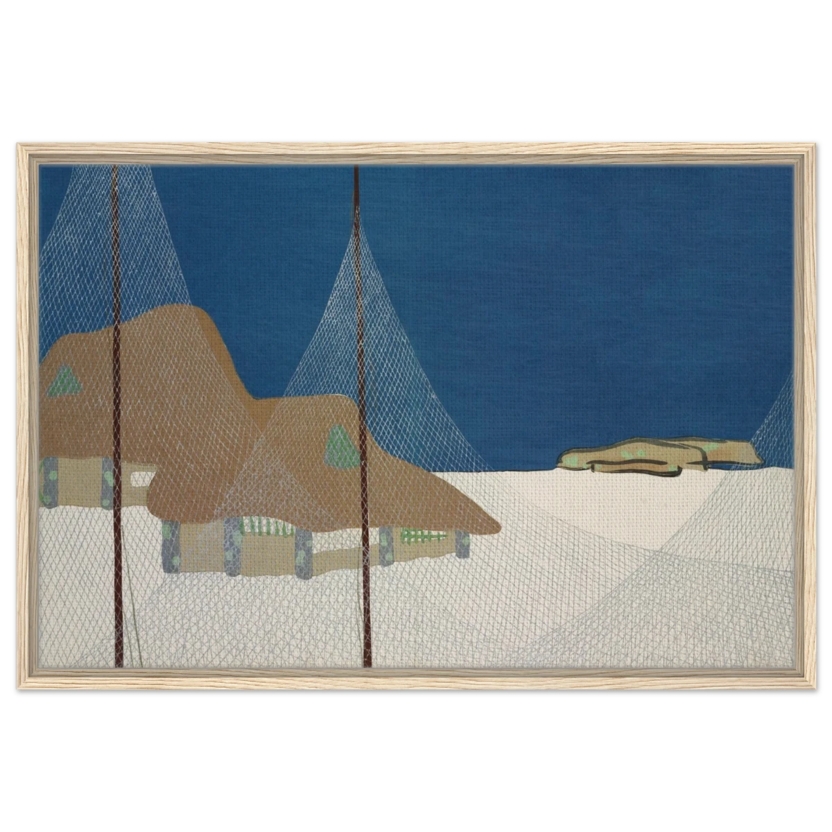 "Fishing Village" – Japanese Coastal Minimalism Wall Art Print by Kamisaka Sekka - Framed Canvas - 60x90 cm / 24x36″ - Wood frame
