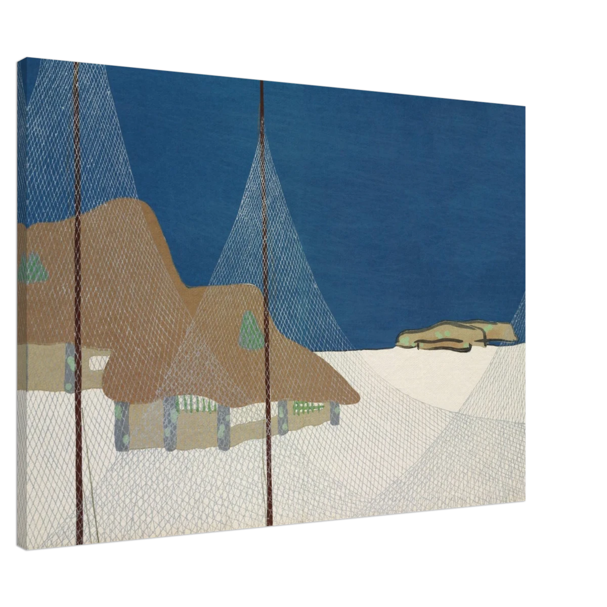 "Fishing Village" – Japanese Coastal Minimalism Wall Art Print by Kamisaka Sekka - Canvas - 70x100 cm / 28x40″ -