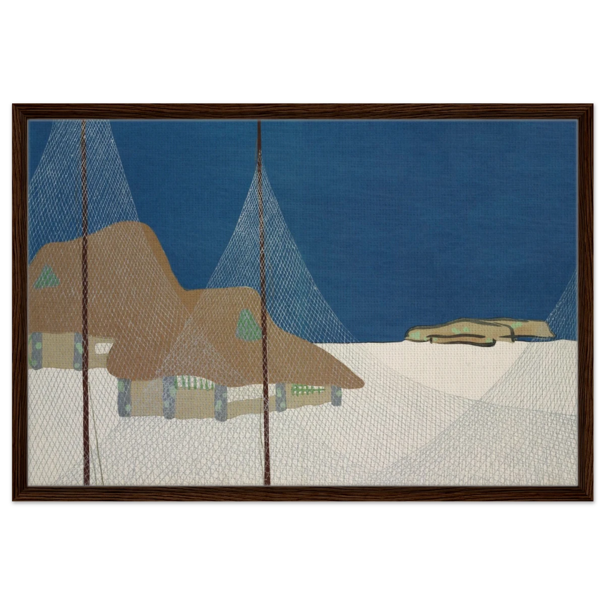 "Fishing Village" – Japanese Coastal Minimalism Wall Art Print by Kamisaka Sekka - Framed Canvas - 60x90 cm / 24x36″ - Dark wood frame