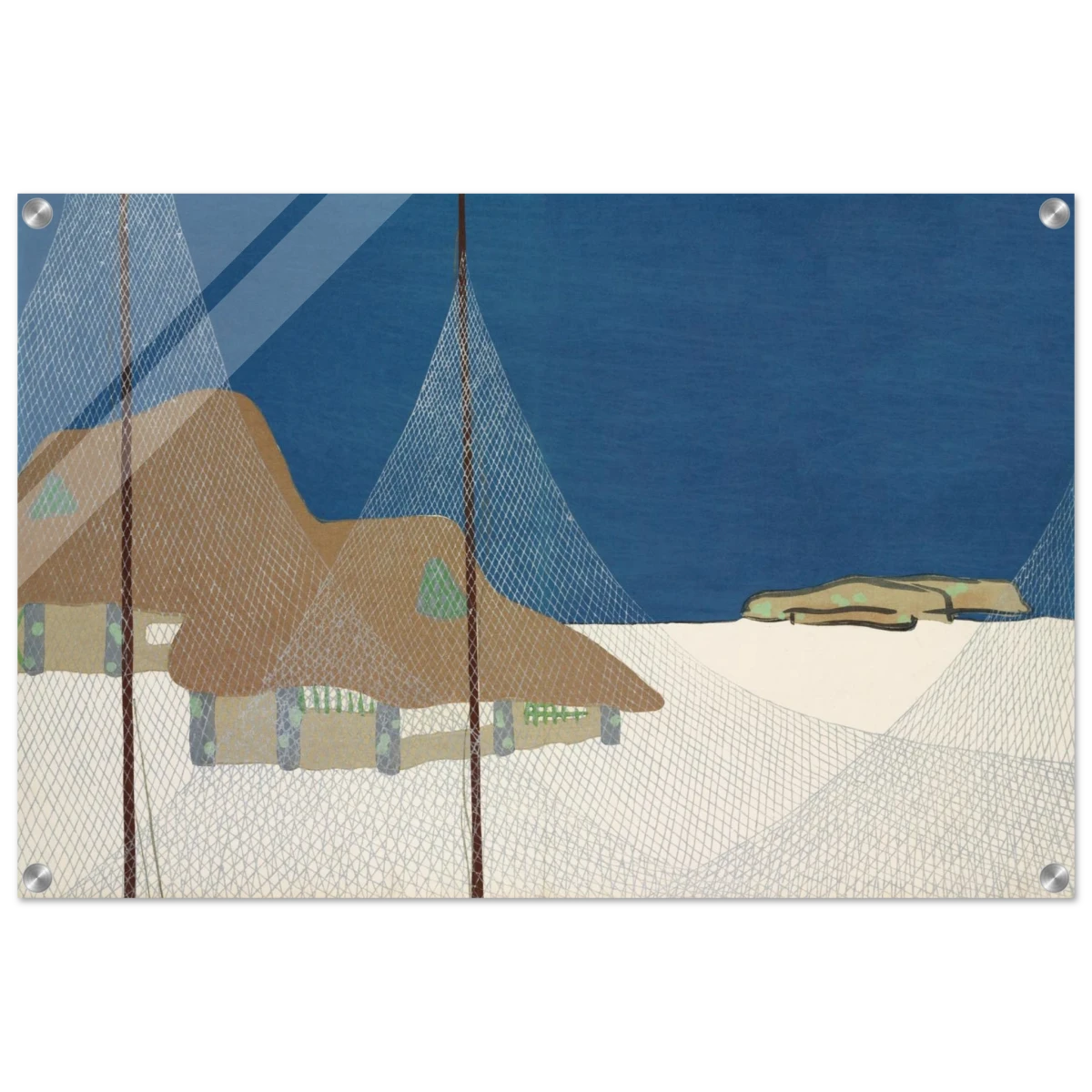 "Fishing Village" – Japanese Coastal Minimalism Wall Art Print by Kamisaka Sekka - Acrylic Print - 50x75 cm / 20x30″ -