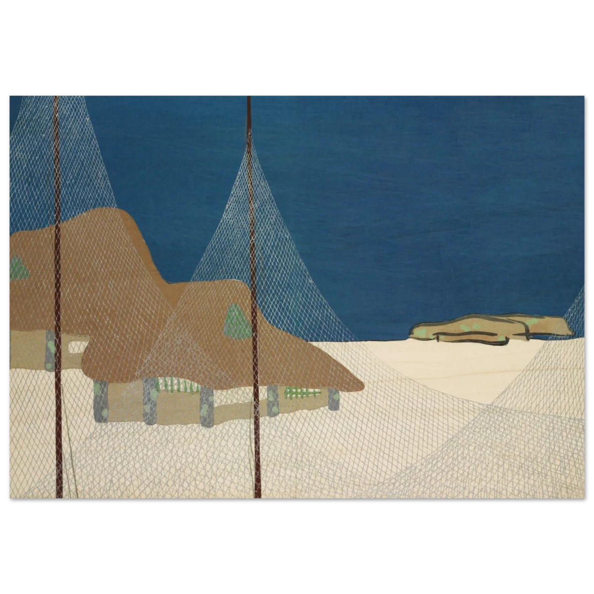 "Fishing Village" – Japanese Coastal Minimalism Wall Art Print by Kamisaka Sekka - Wood Prints - 70x100 cm / 28x40″ -