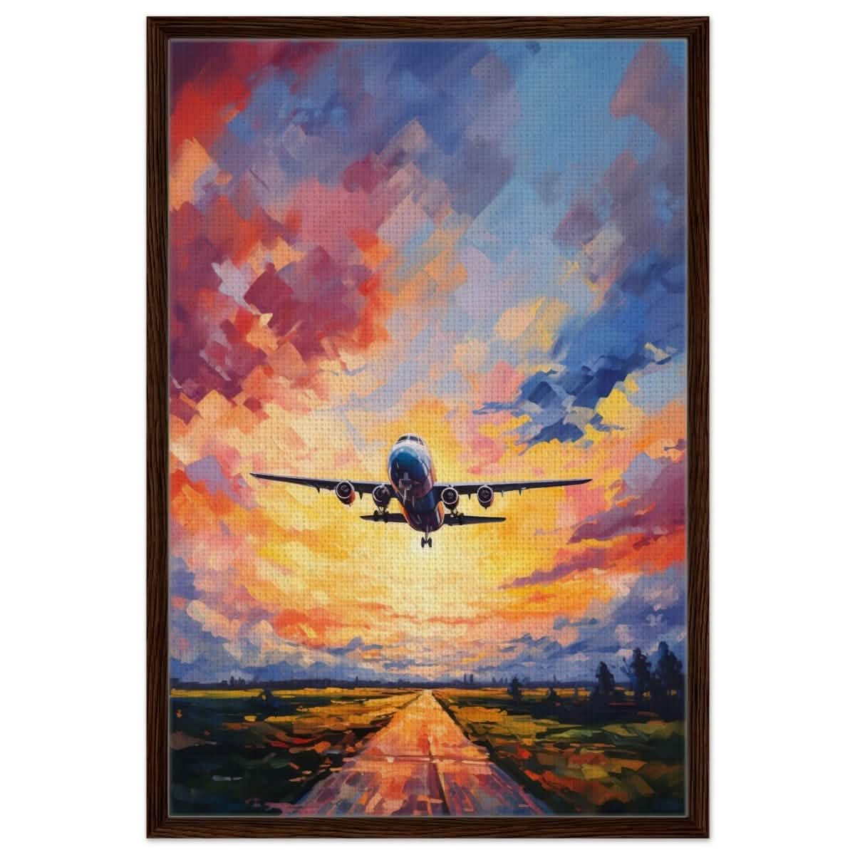 Flight into Radiance | Travel collection wall art print - Framed Canvas - 30x45 cm / 12x18″ - Dark wood frame