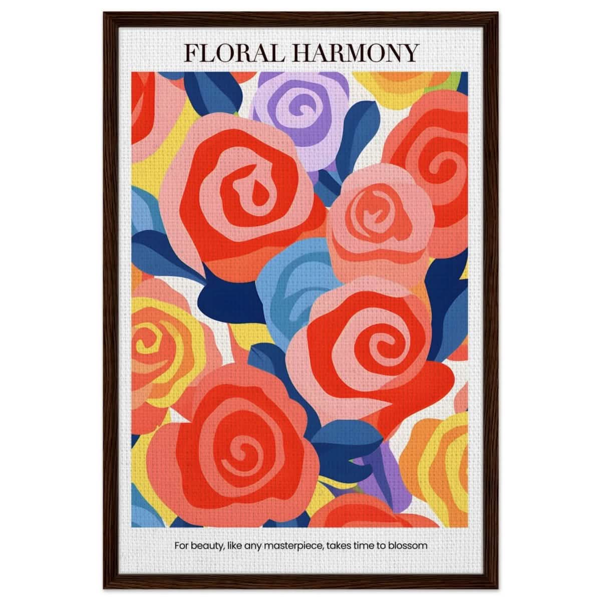 Floral Harmony - Framed Canvas - 60x90 cm / 24x36″ - Dark wood frame