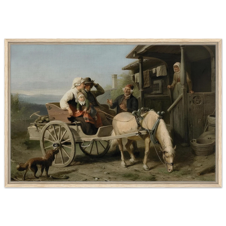 “Första besöket” – A Nordic Tale of Togetherness by Bengt Nordenberg | Wall art Print - Framed Canvas - 60x90 cm / 24x36″ - Wood frame