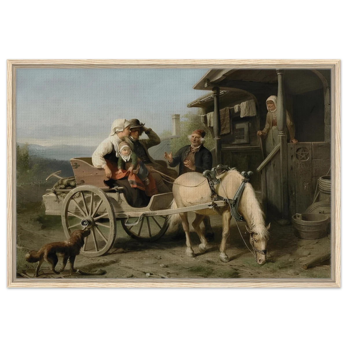 “Första besöket” – A Nordic Tale of Togetherness by Bengt Nordenberg | Wall art Print - Framed Canvas - 60x90 cm / 24x36″ - Wood frame