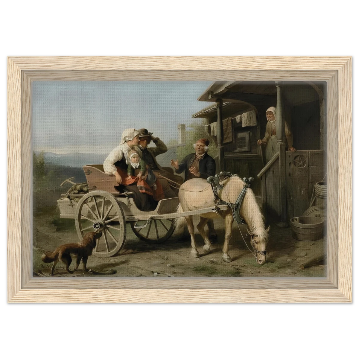 “Första besöket” – A Nordic Tale of Togetherness by Bengt Nordenberg | Wall art Print - Framed Canvas - 20x30 cm / 8x12″ - Wood frame