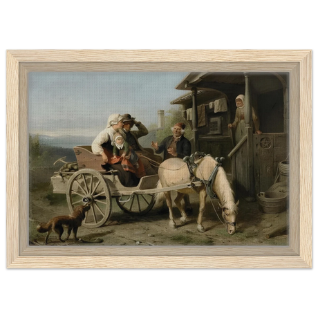 “Första besöket” – A Nordic Tale of Togetherness by Bengt Nordenberg | Wall art Print - Framed Canvas - 20x30 cm / 8x12″ - Wood frame