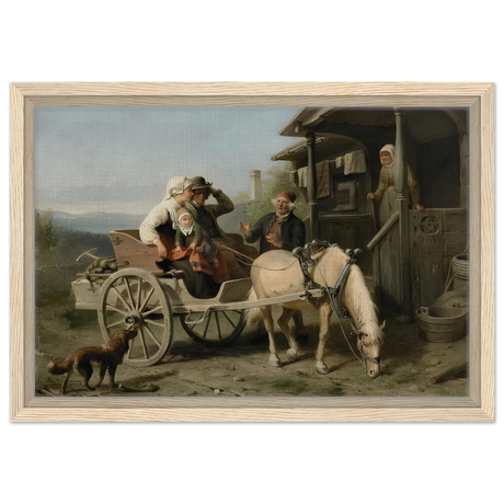 “Första besöket” – A Nordic Tale of Togetherness by Bengt Nordenberg | Wall art Print - Framed Canvas - 30x45 cm / 12x18″ - Wood frame