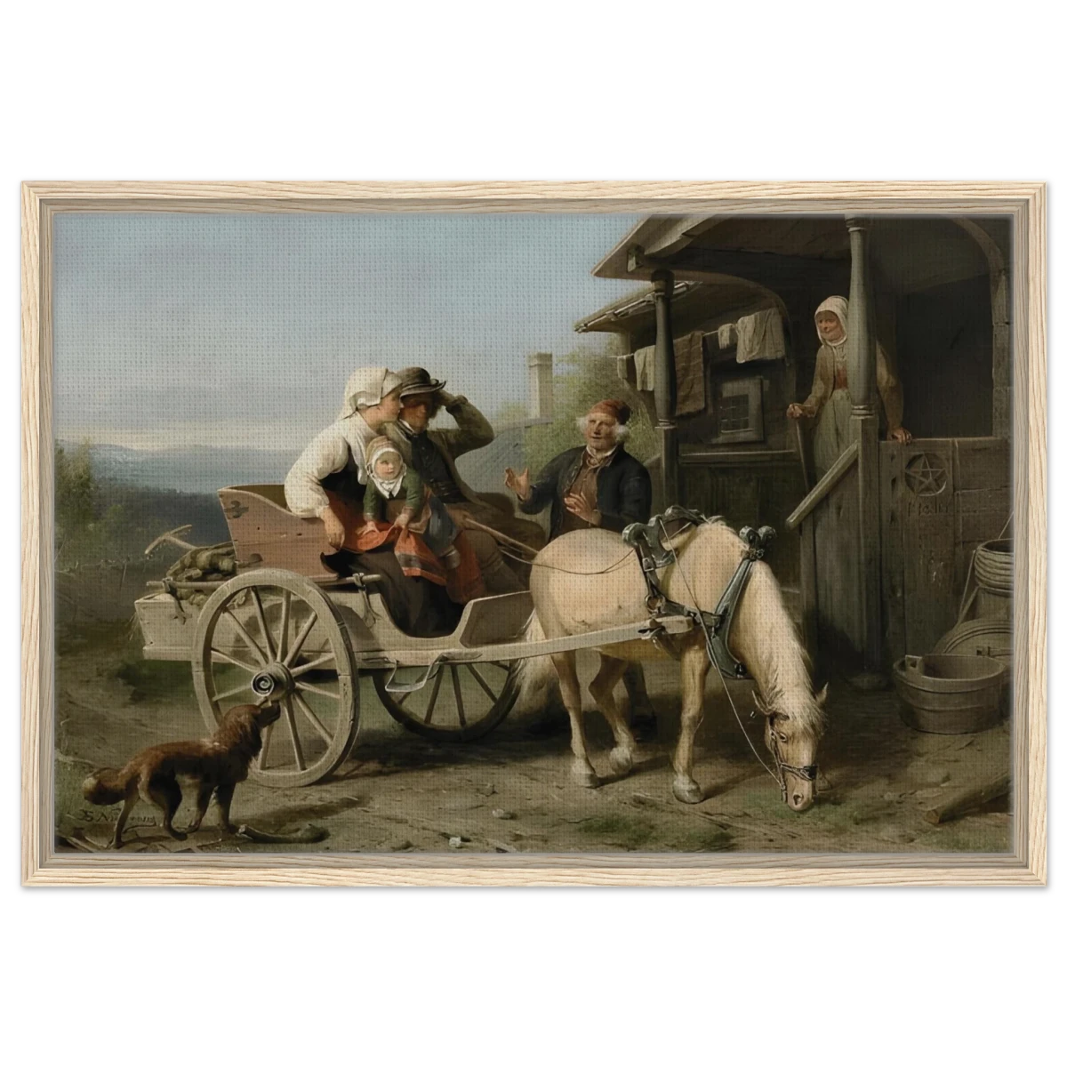 “Första besöket” – A Nordic Tale of Togetherness by Bengt Nordenberg | Wall art Print - Framed Canvas - 50x75 cm / 20x30″ - Wood frame