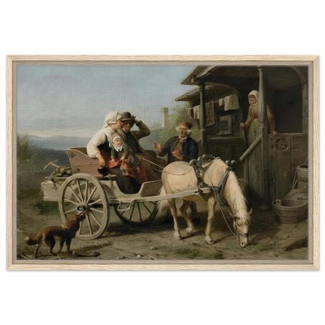 “Första besöket” – A Nordic Tale of Togetherness by Bengt Nordenberg | Wall art Print - Framed Canvas - 50x75 cm / 20x30″ - Wood frame